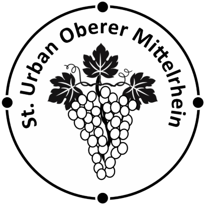 Man sieht einen Kreis, darin eine Weintraube und der Text St. Urban Oberer Mittelrhein